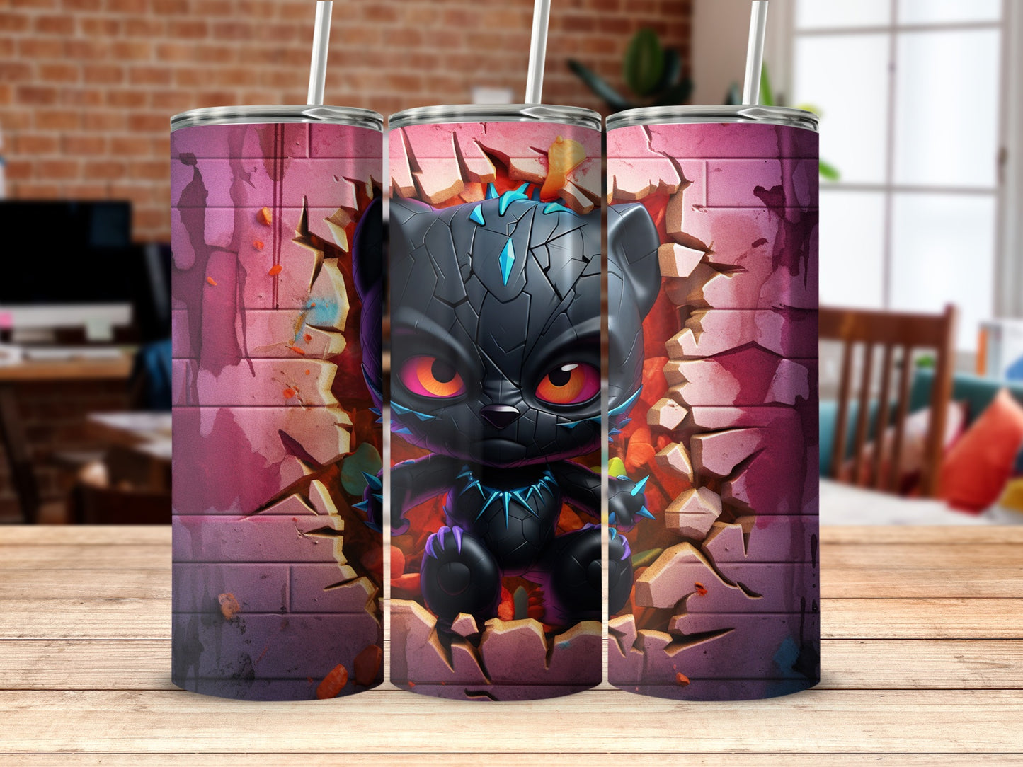 Adorable Baby Panther Breaking Wall Print Tumbler