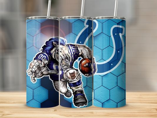 Indianapolis Colts Horse Cartoon Football on Blue Tumblers