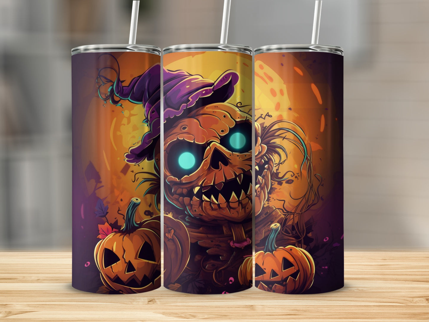 Halloween Skull and Pumpkins Themed Tumbler
