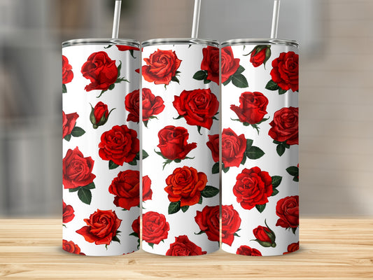 Elegant Tall Tumblers With Red Rose Design Tumbler