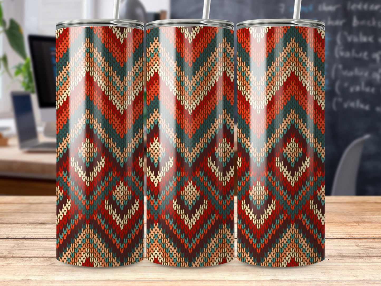 Colorful Geometric Patterned Knitted Abstract Tumblers