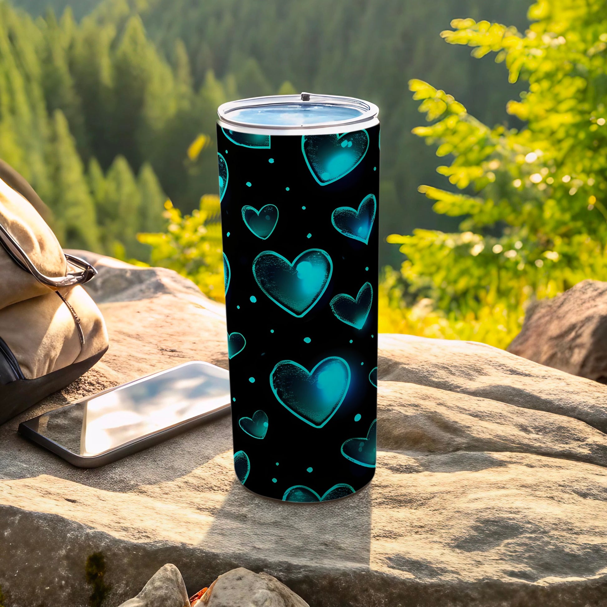 Black Blue Hearts Pattern Glowing Hearts Tumbler product type