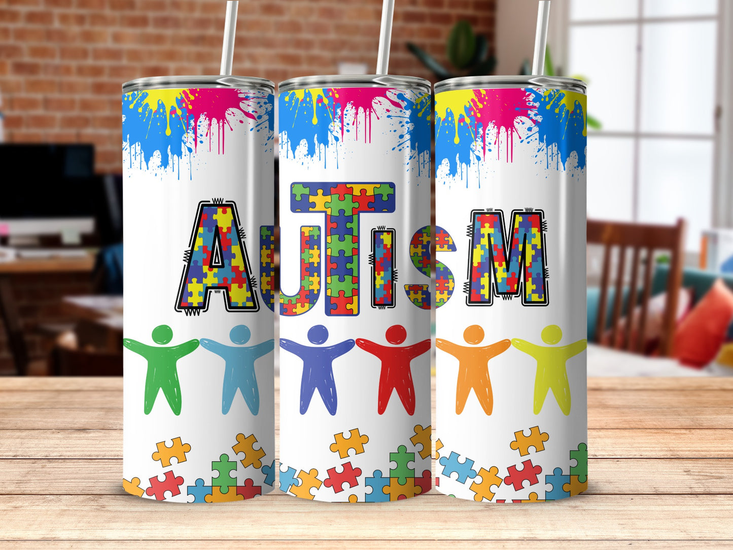 Autism Design Tumbler with Puzzle Piece Motifs