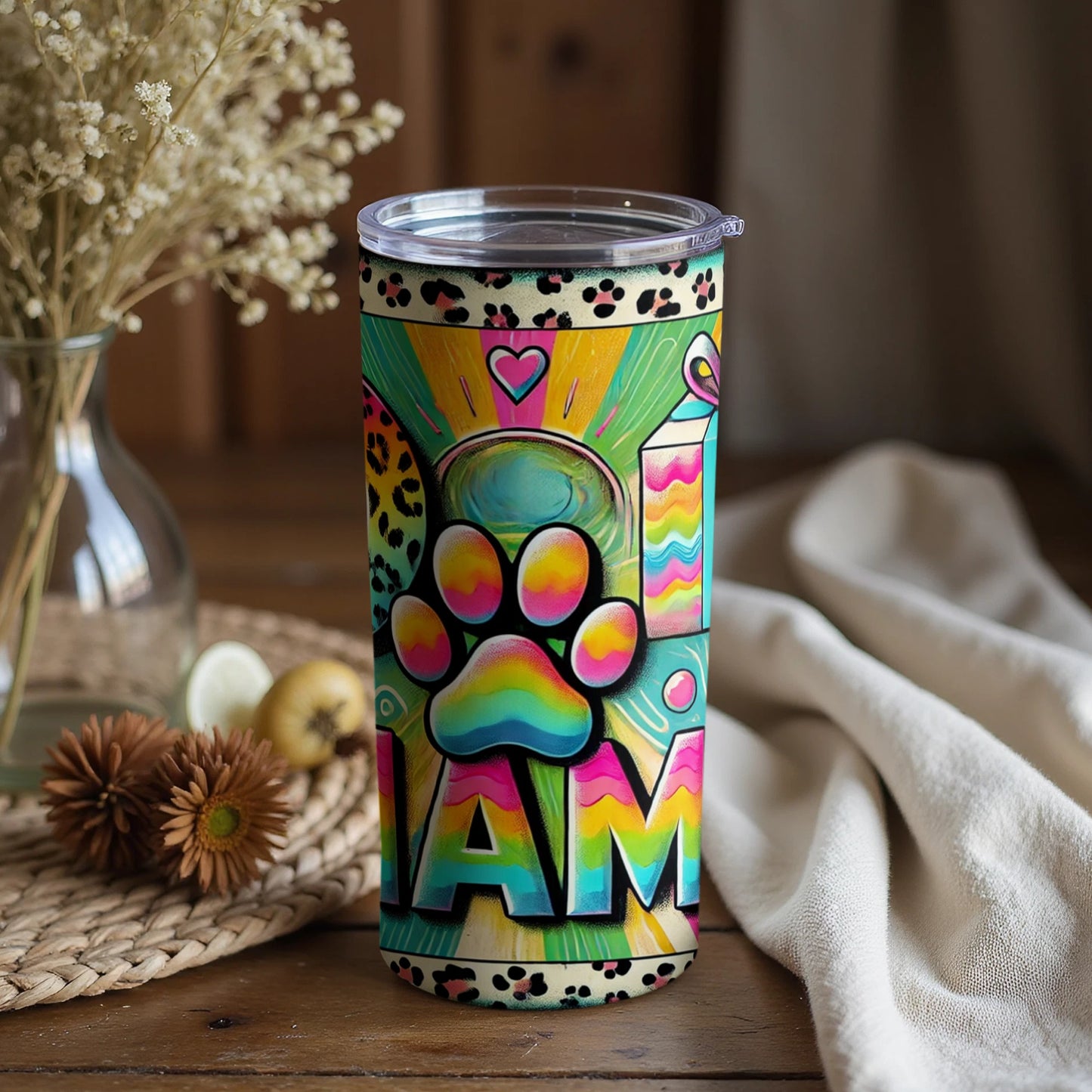 Colorful Paw Print Design Travel Tumbler Product