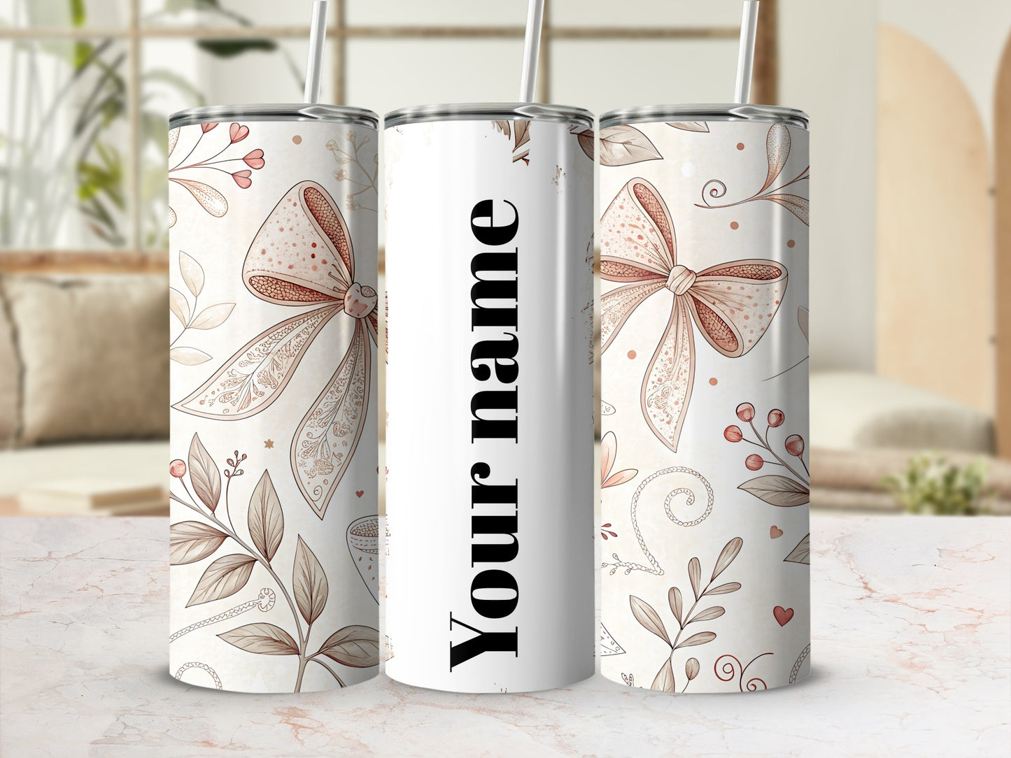 Custom Floral Personalized Tumbler with Name Print