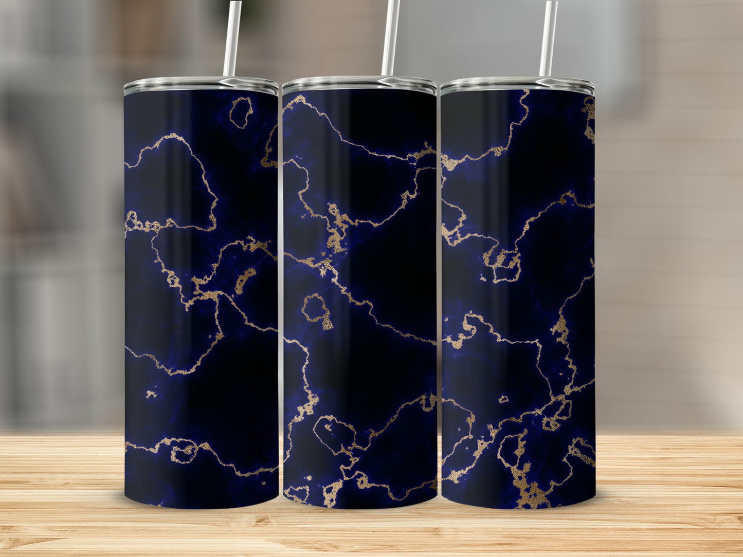 Dark Blue Gold Veins Design Pattern Luxury Tumblers