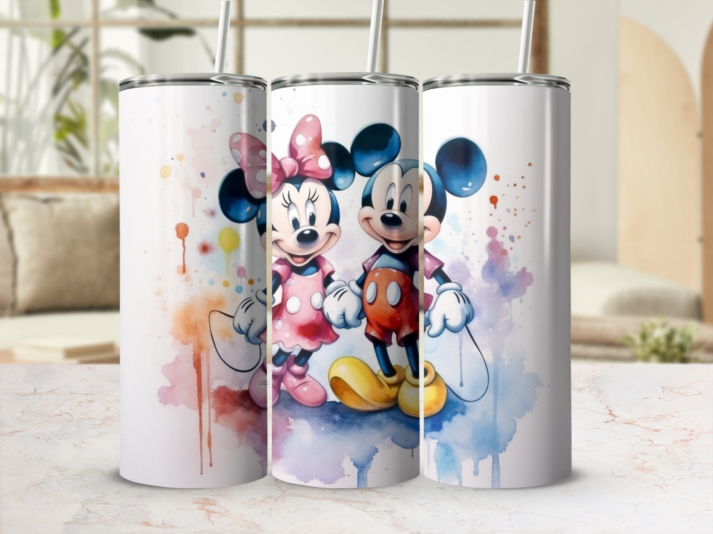 Mickey and Minnie Watercolor Art Tumbler Set