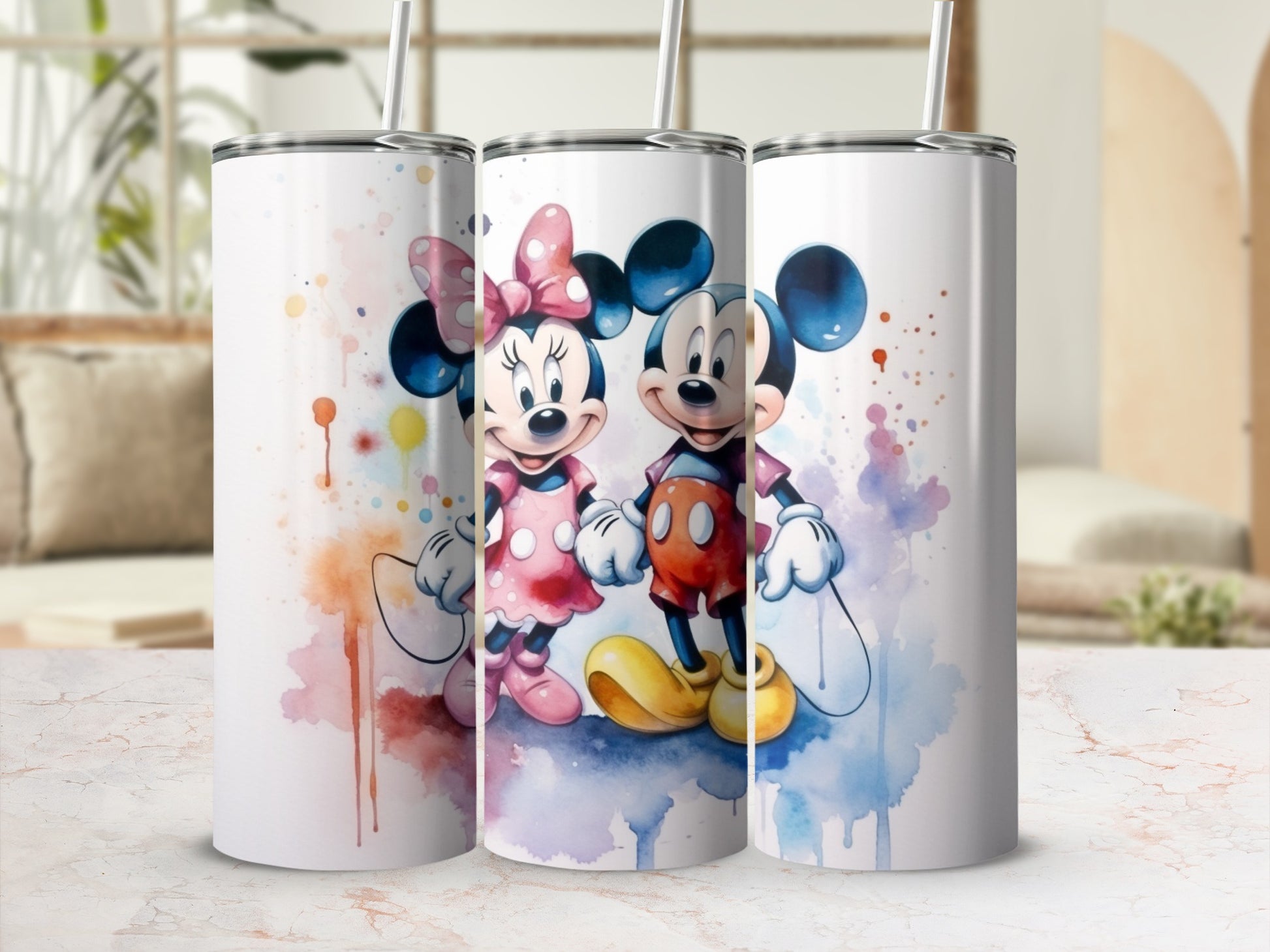 Mickey and Minnie Watercolor Art Tumbler Set