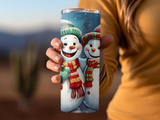 Festive Snowman Couple Winter Holiday Tumbler