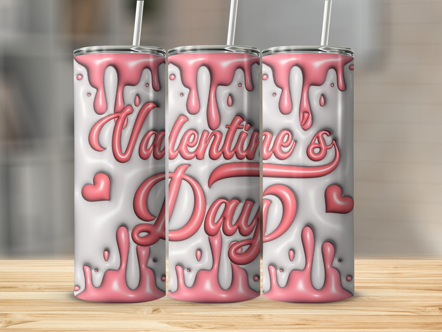 Valentine's Day Dripping Pink Heart Tumbler