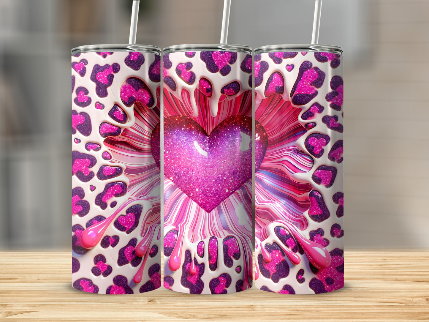 Leopard Hearts Within Valentine Sparkle In Motion Tumblers