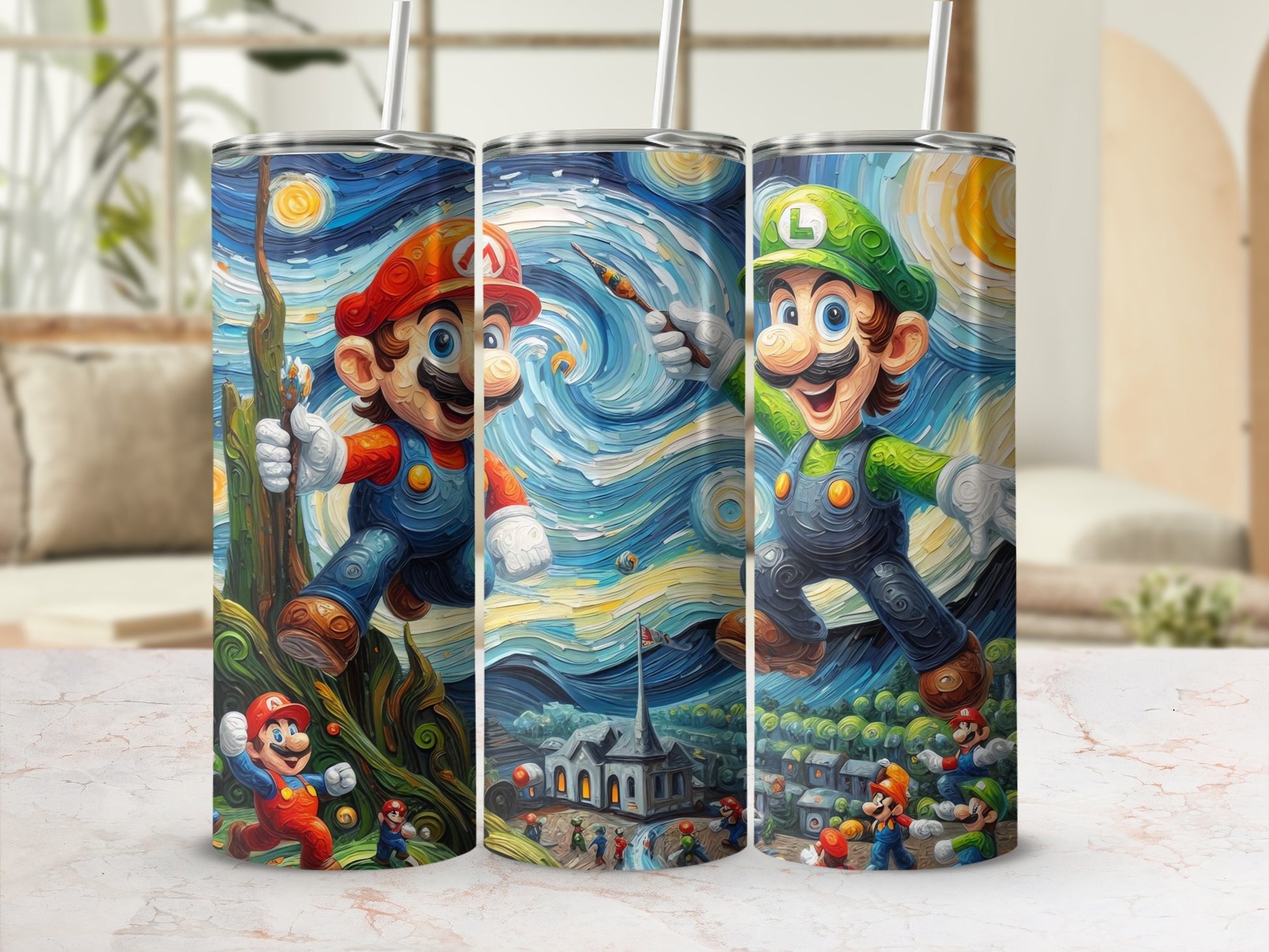Colorful Mario and Luigi Stainless Steel Tumbler Cup