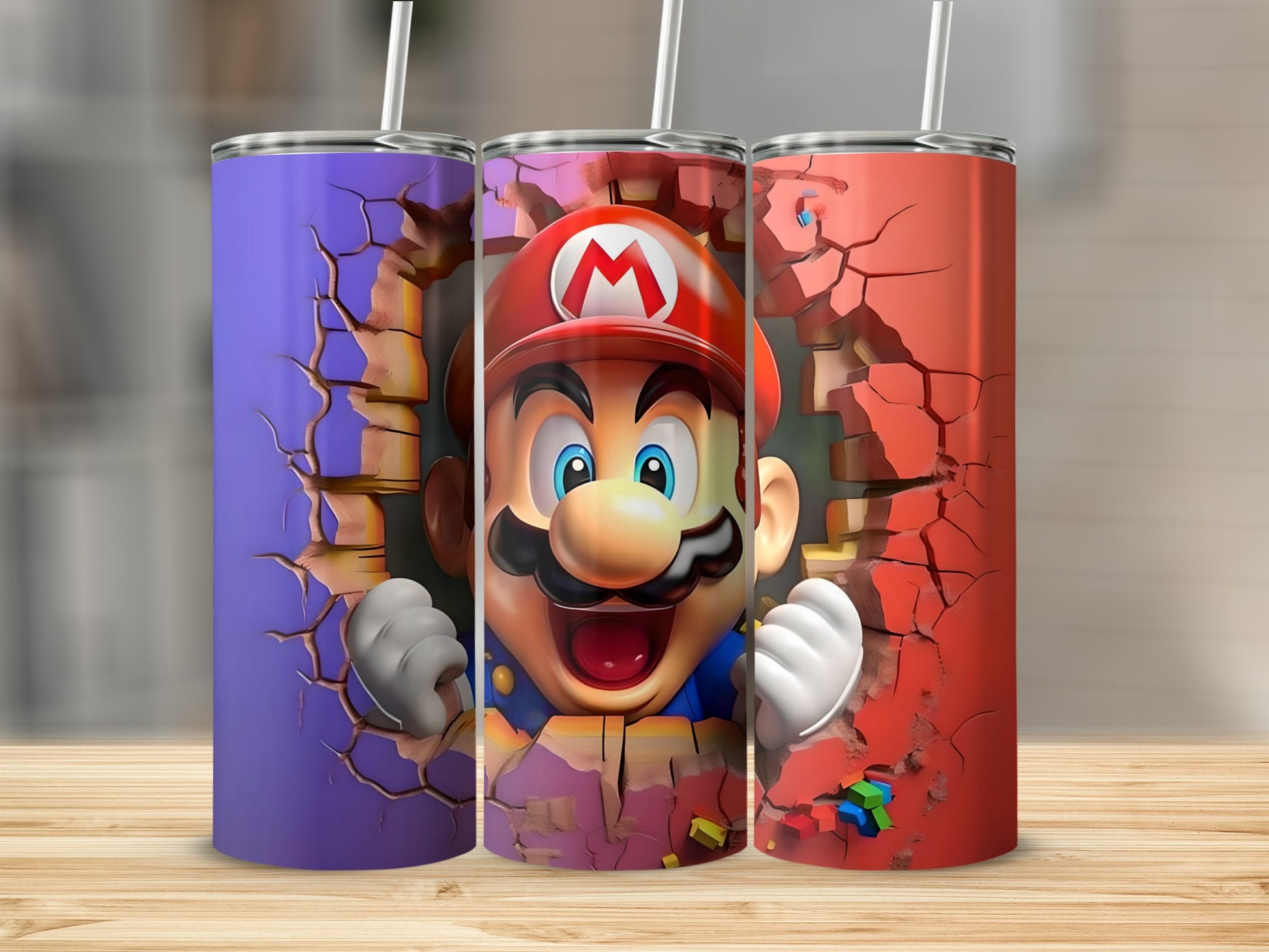 Colorful Tumbler with Character Breaking Through Wall Design