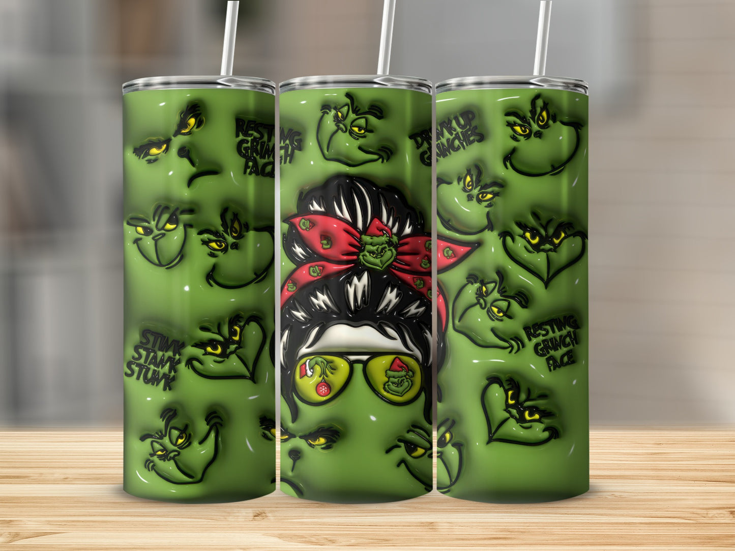 Grinch Character and Faces Design Tumbler Cup