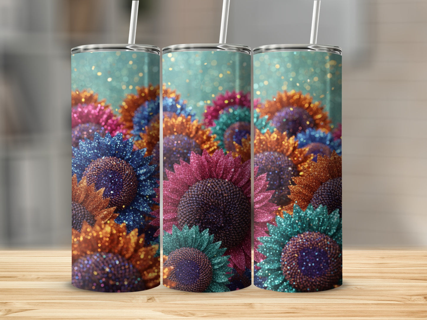 Colorful Glitter Sunflower Tumblers for Hydration