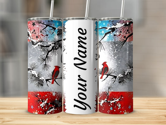Customizable Cardinal and Pine Tree Tumbler Cup