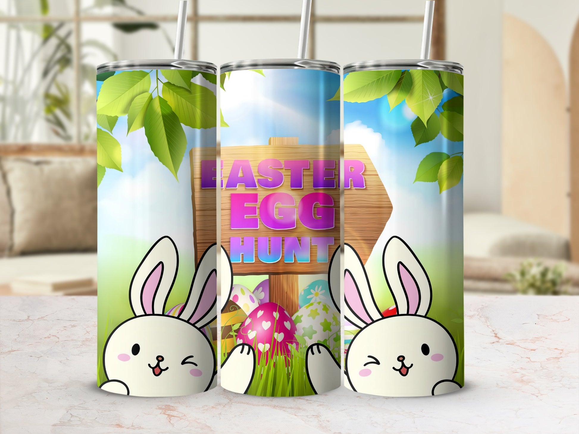 Easter Egg Hunt Bunny Theme Insulated Tumbler Cup