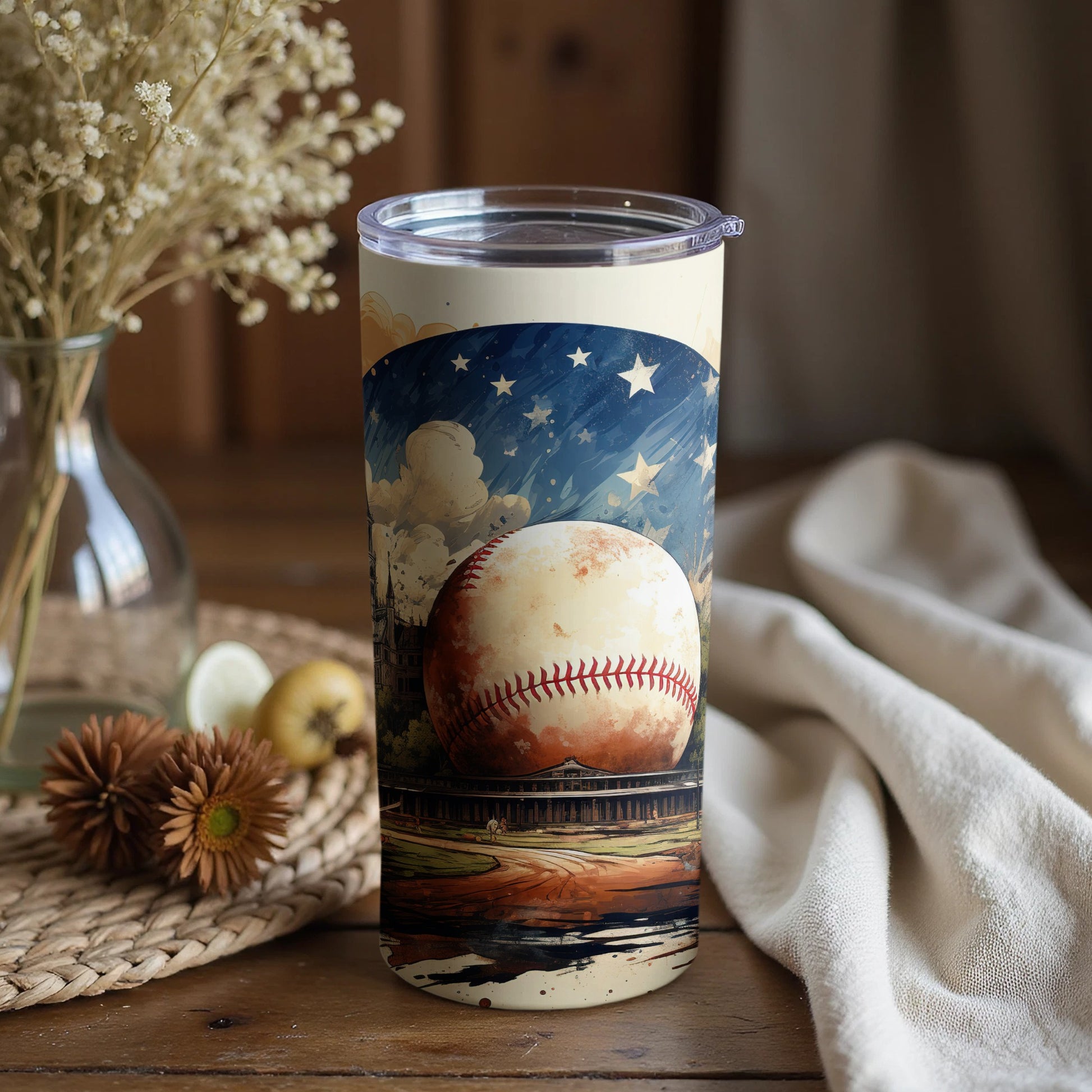 Artistic Baseball Under Starry Night Tumbler
