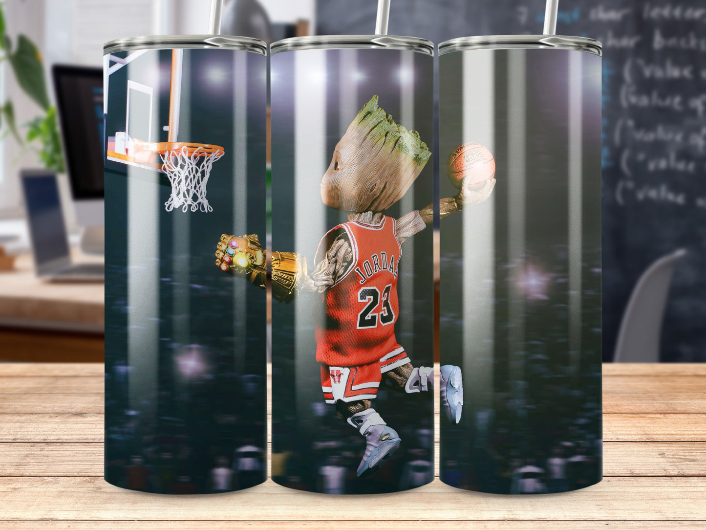Groot As Jordan Number 23 With Infinity Gauntlet Tumblers