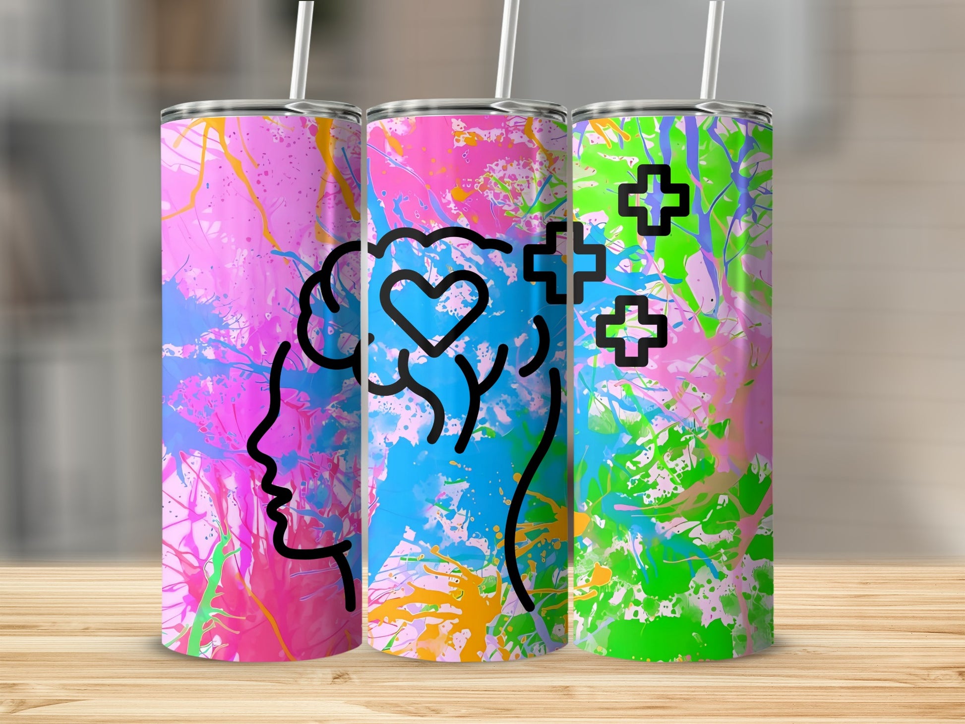 Colorful Psychedelic Brain Design Tumblers