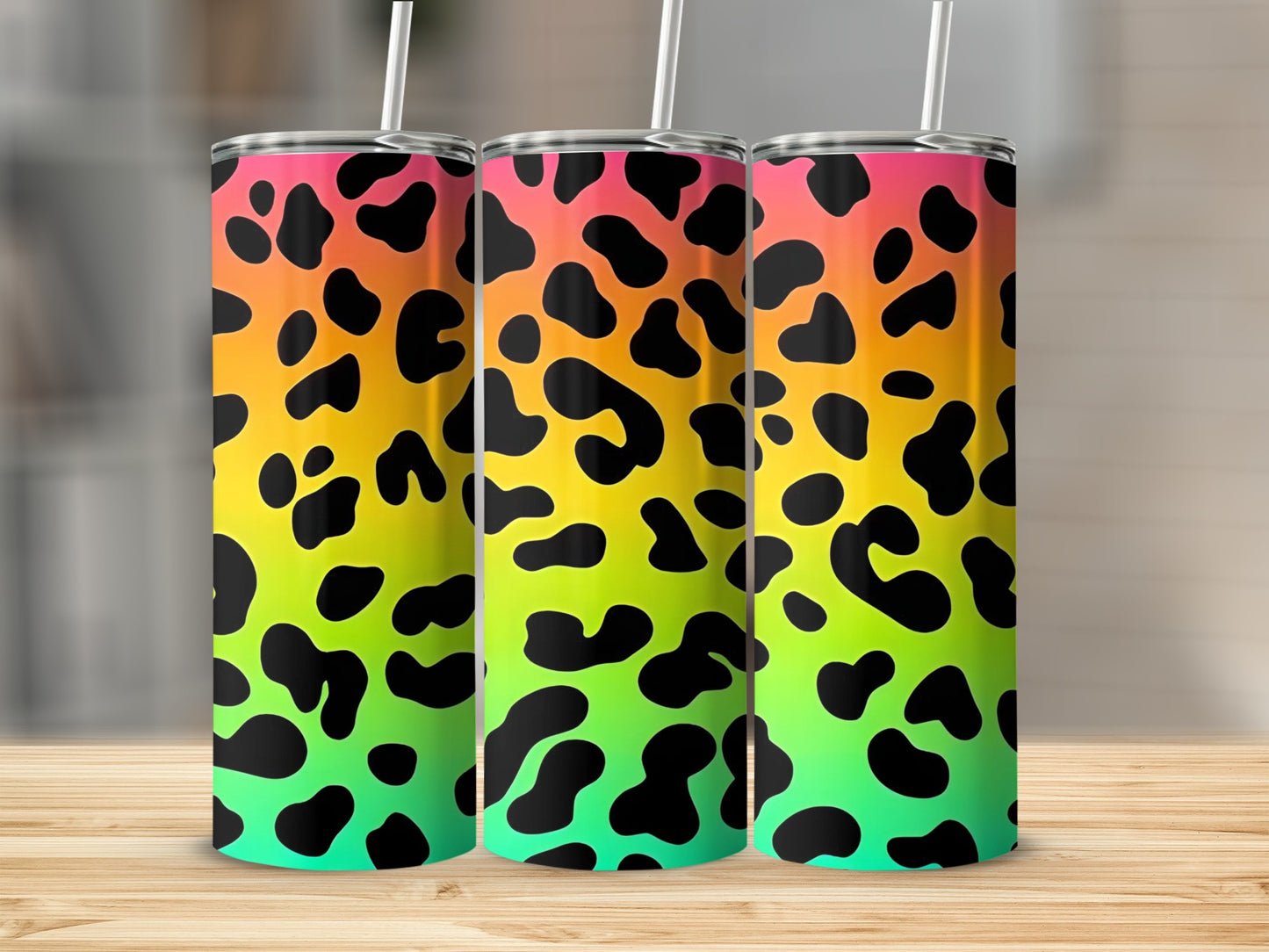 Vibrant Rainbow Leopard Print Insulated Tumbler Cup