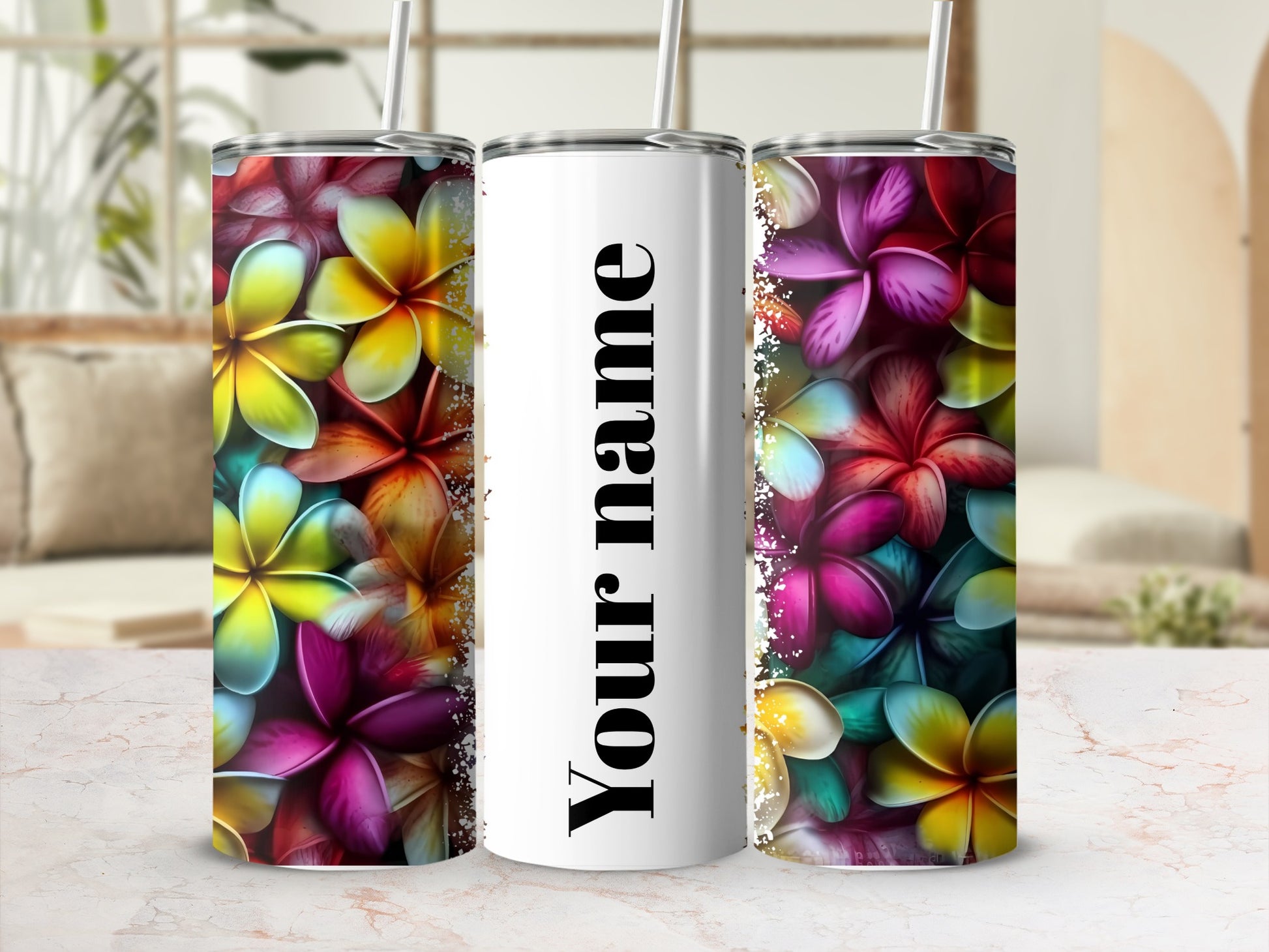 Vibrant Tropical Flower Design Personalized Tumbler