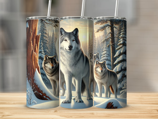 Stunning Winter Wolves in Forest Tumbler Product