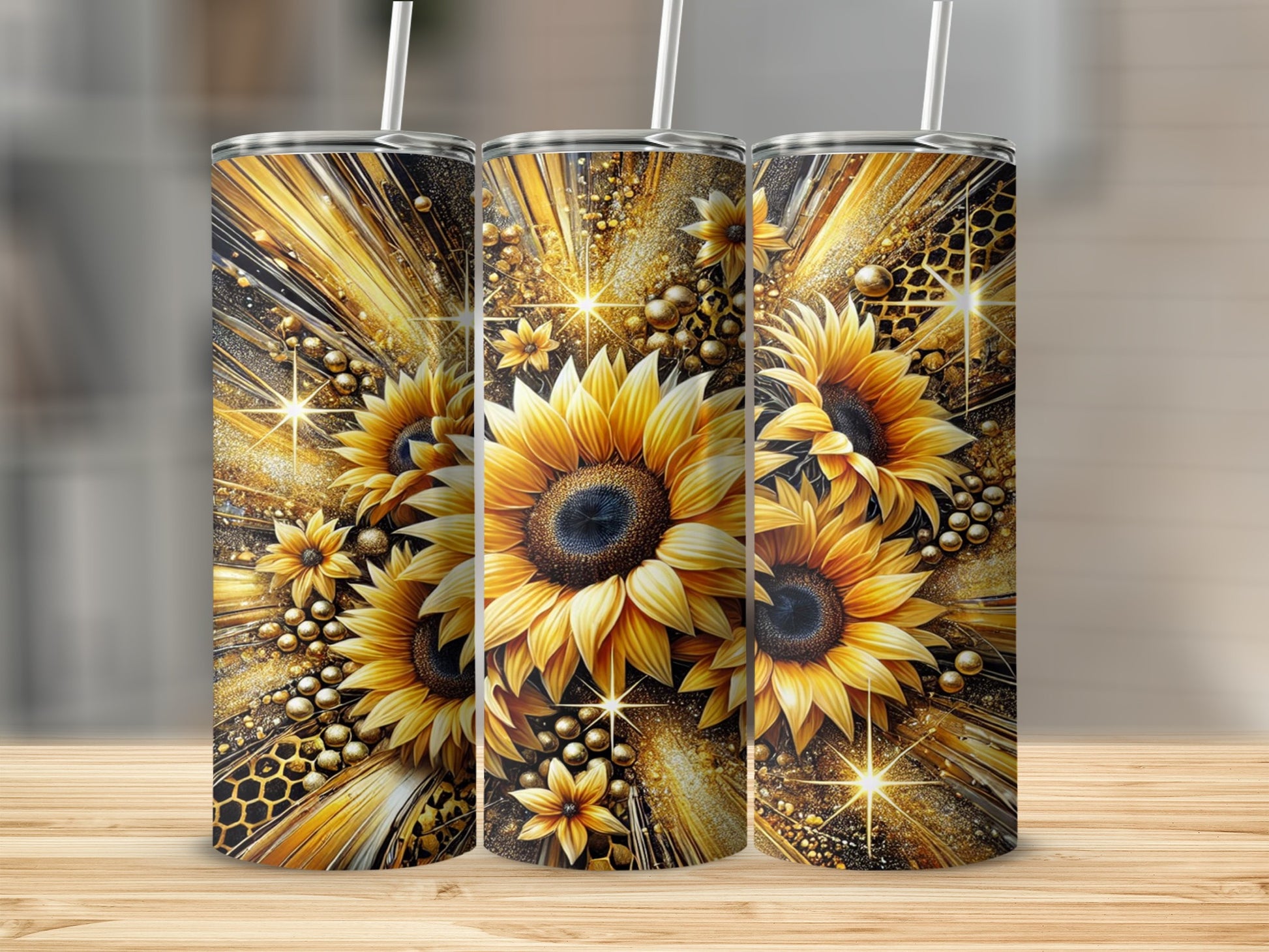 Bright Sunflower and Golden Starburst Tumbler Design