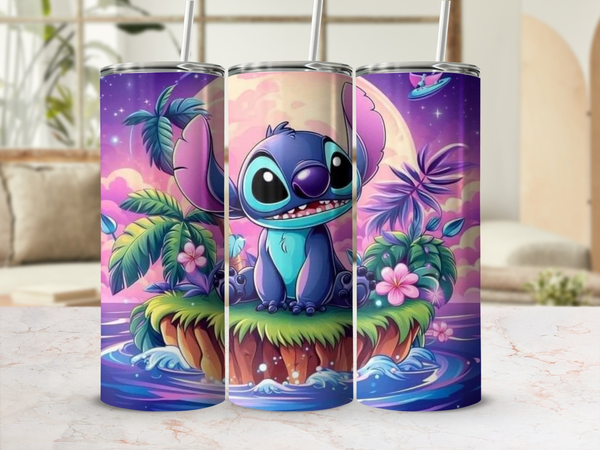 Cute Space Alien with Tropical Island Design Tumbler