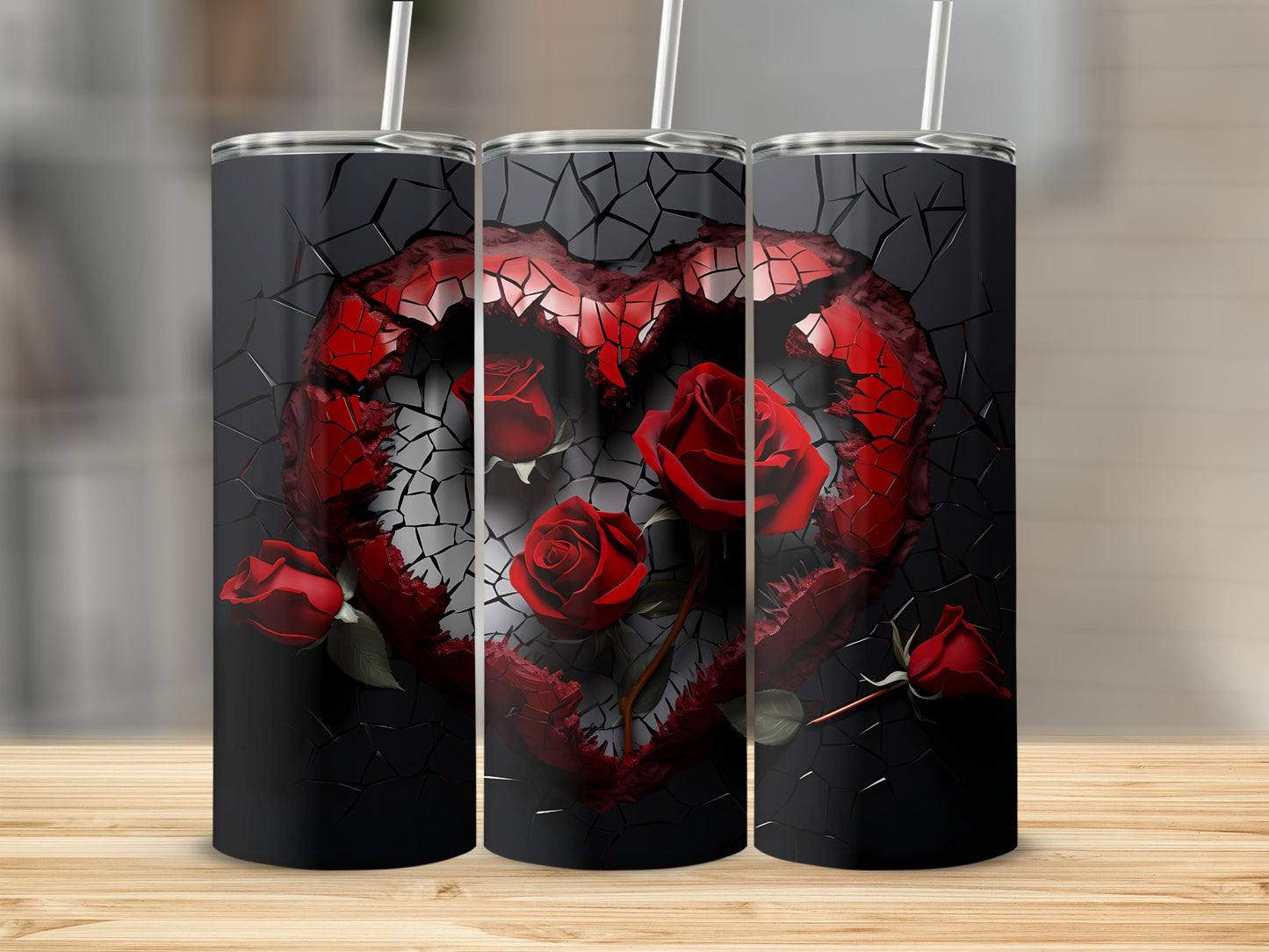 Cracked Heart and Red Roses Artistic Tumbler Design