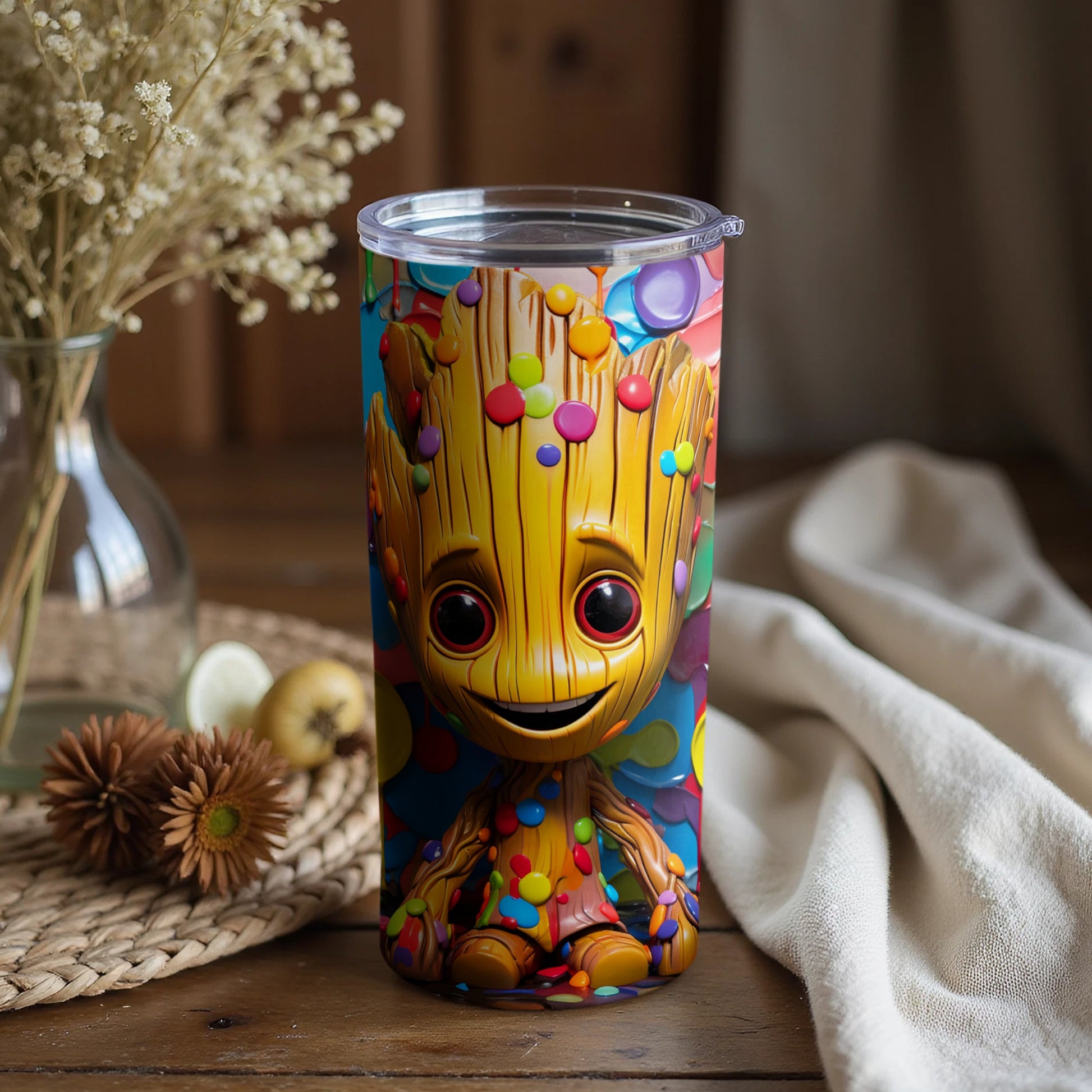 Colorful Groot Themed Tumbler with Cute Design