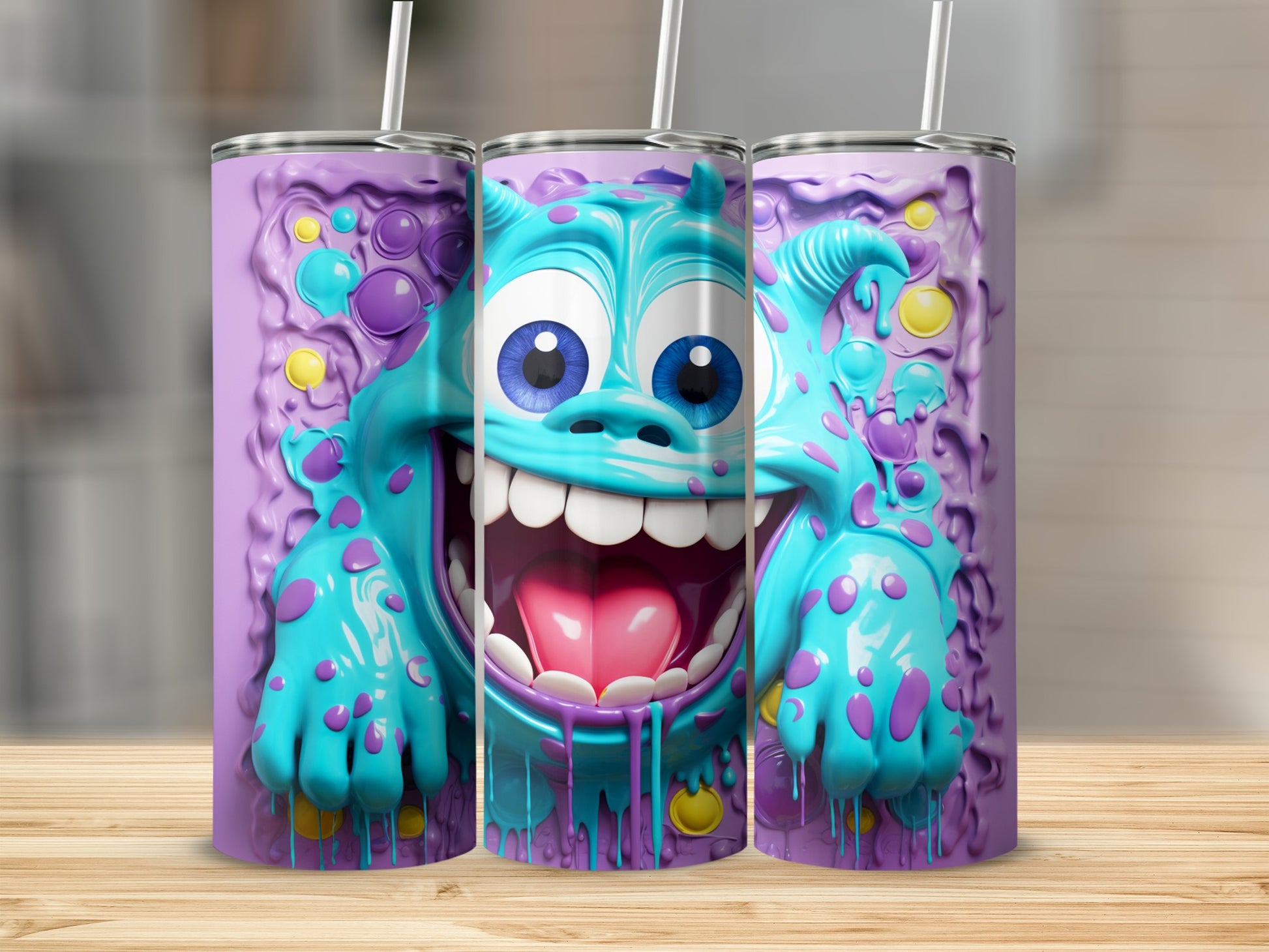 Blue Monster Design Tumbler with 3D Effect