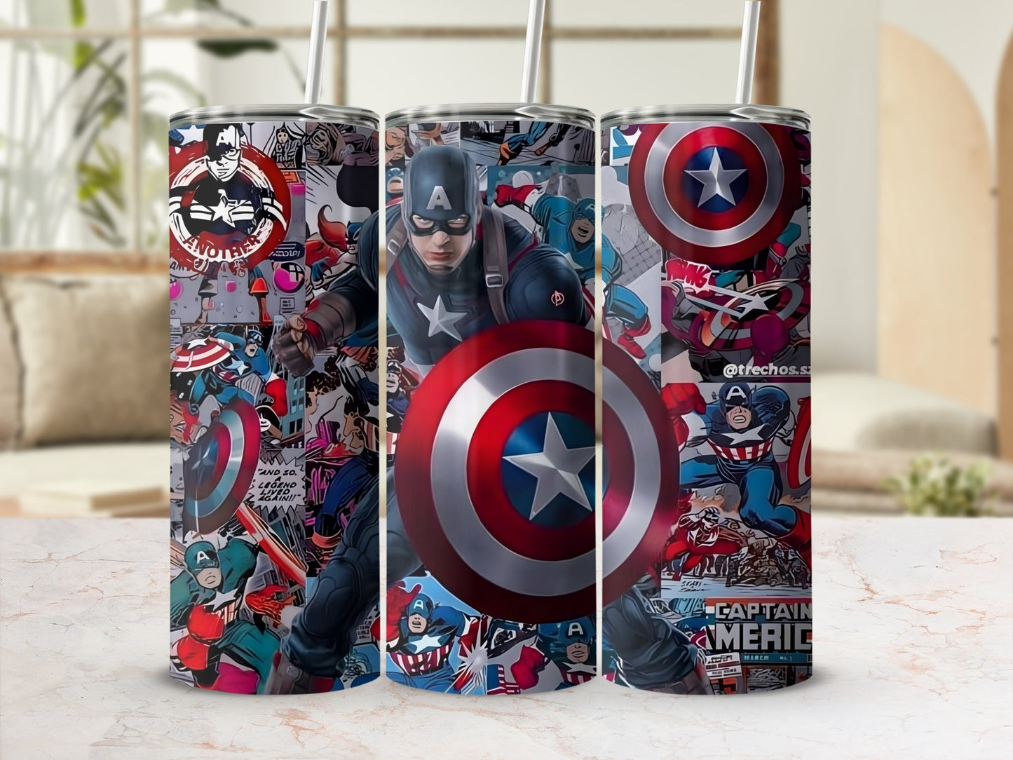 Vibrant Captain America Shield Tumbler with Straw Tumbler