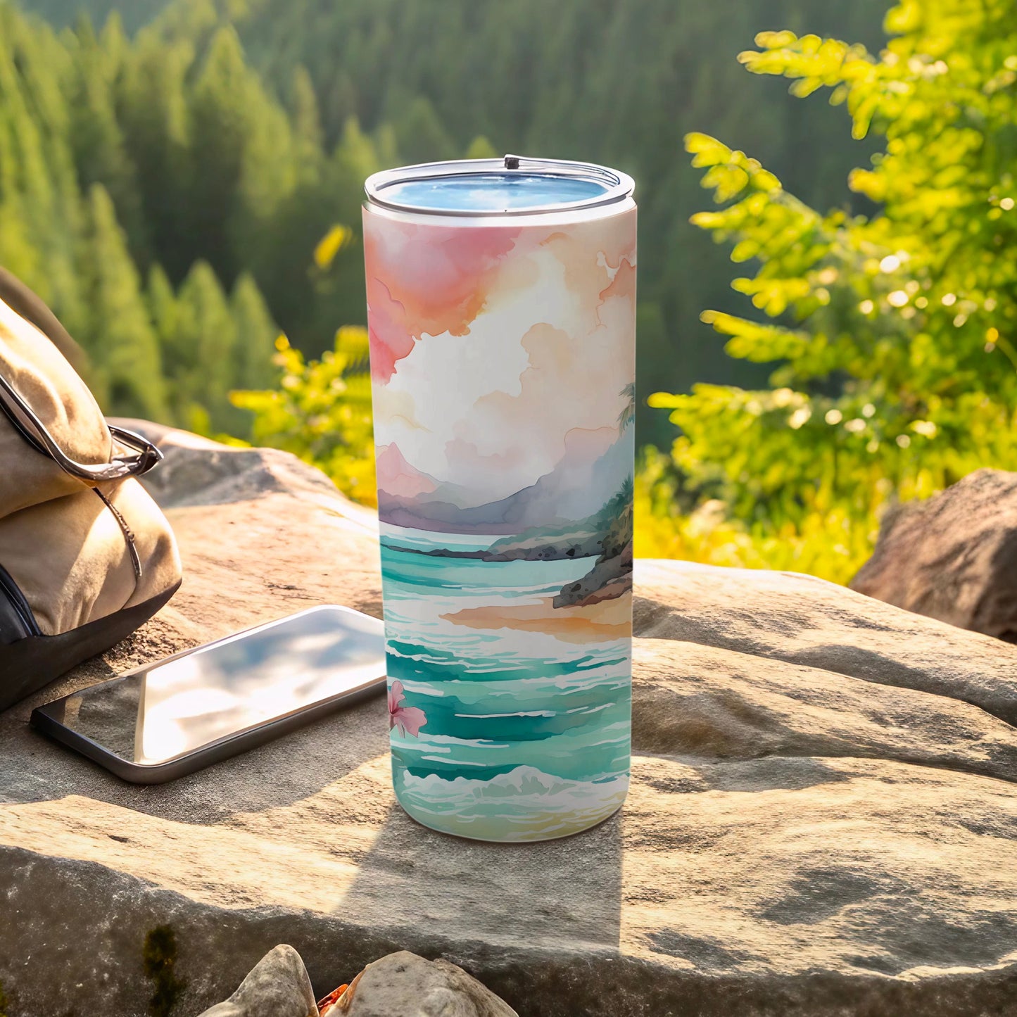 Watercolor Tropical Beach Ocean Landscape Tumbler product type