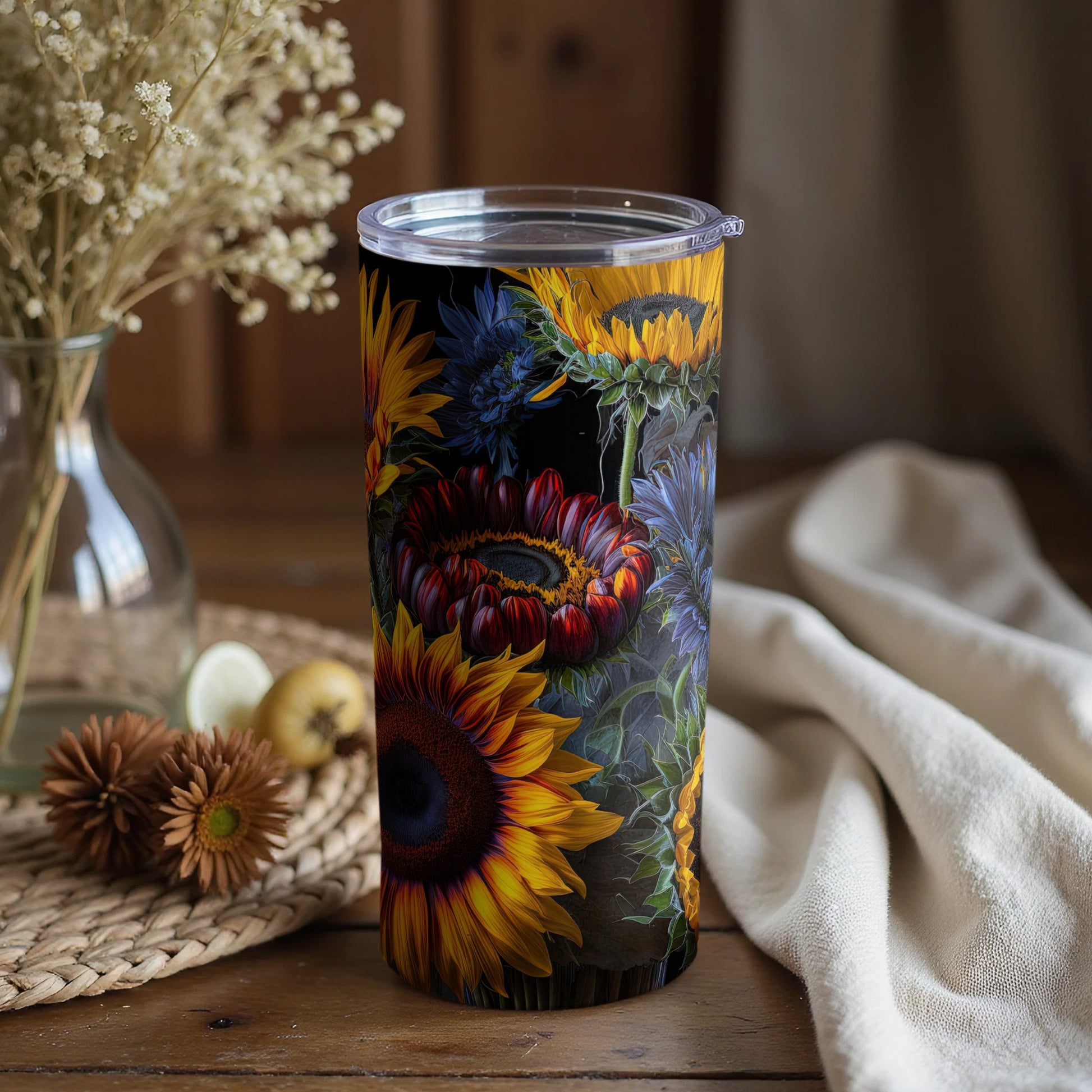 Vibrant Sunflower and Floral Design Tumbler Cup