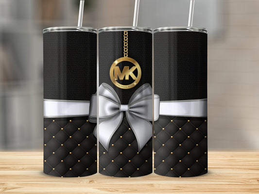 Luxurious Black Quilted Gold MK Initials Tumbler