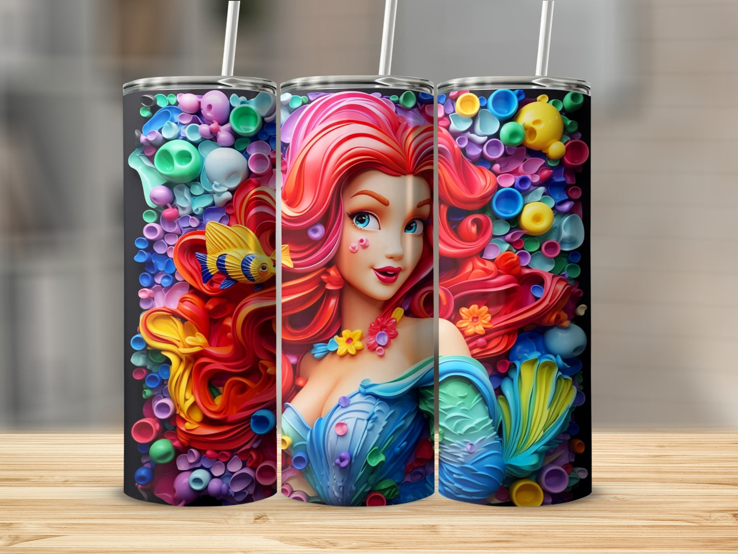 Colorful Mermaid and Underwater Scene Tumbler Cup