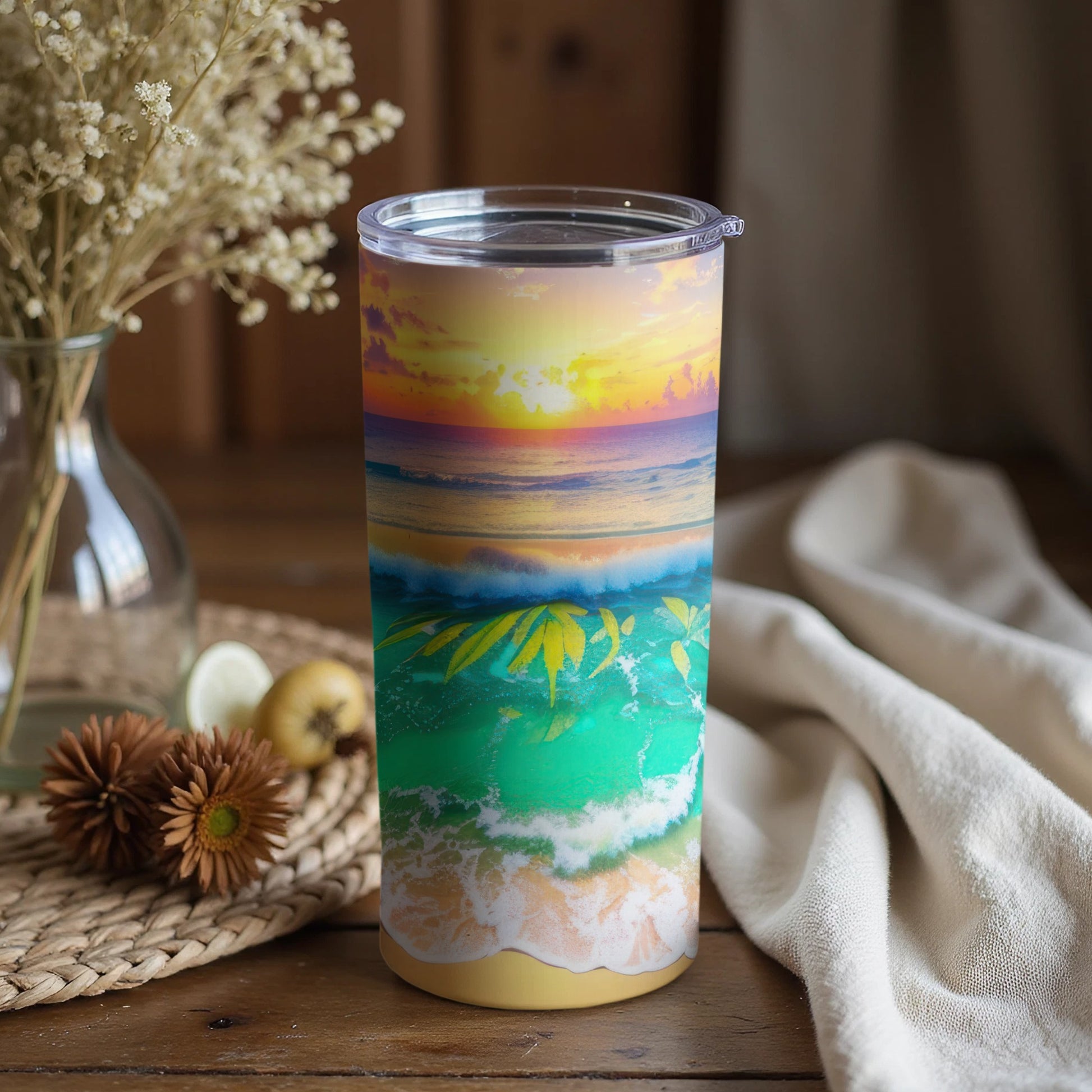 Sunset Ocean Beach Scene Travel Tumbler Product
