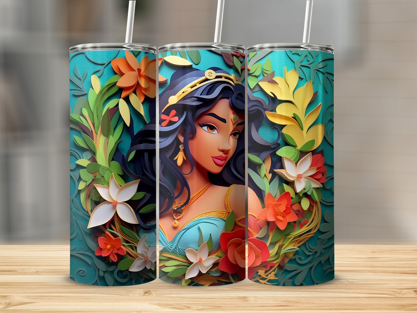 Vibrant Floral Design Princess Theme Tumbler Product
