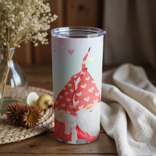 Romantic Gnome Couple Hearts Design Tumbler