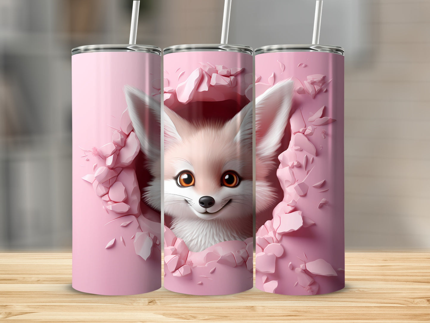 Cute Fennec Fox Design on Pink Background Tumbler