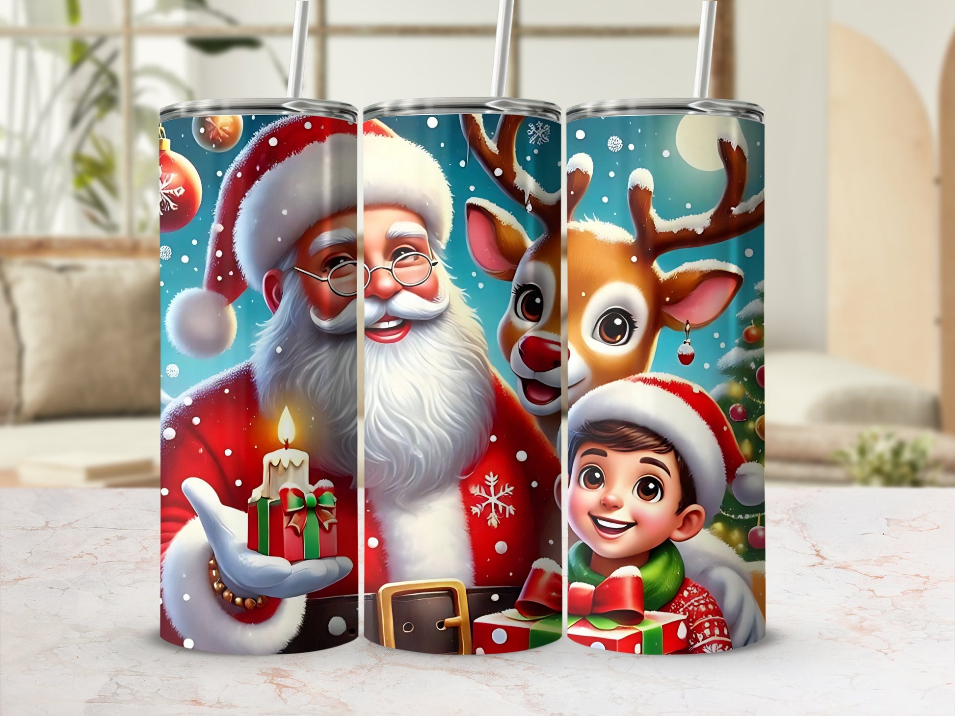Santa Claus Reindeer Holiday Design Tumbler