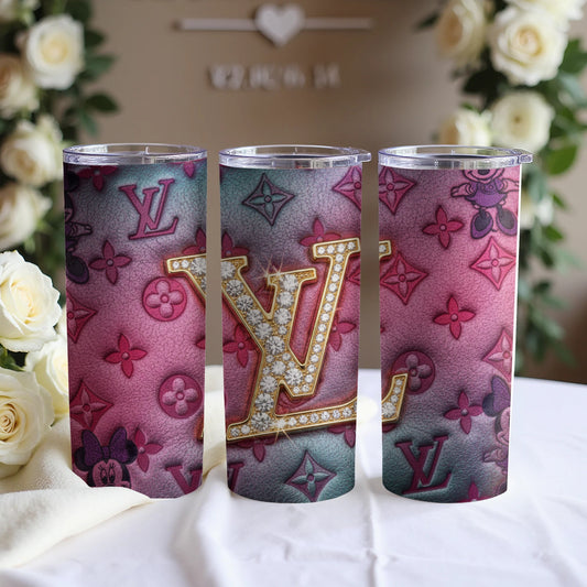 Stylish LV Inspired Floral and Diamond Tumbler Drinkware