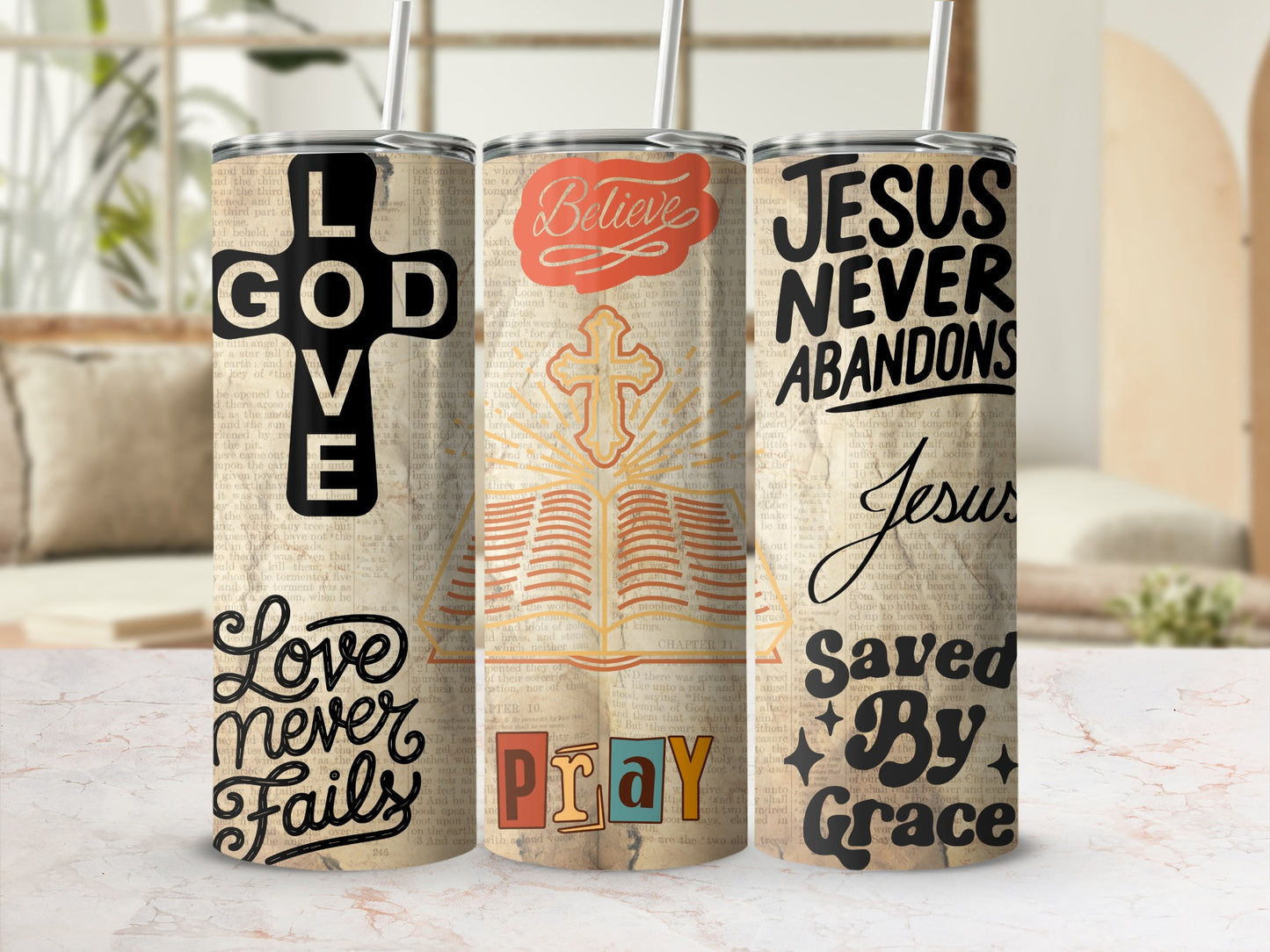 Love Never Fails Pray Saved by Grace Tumblers