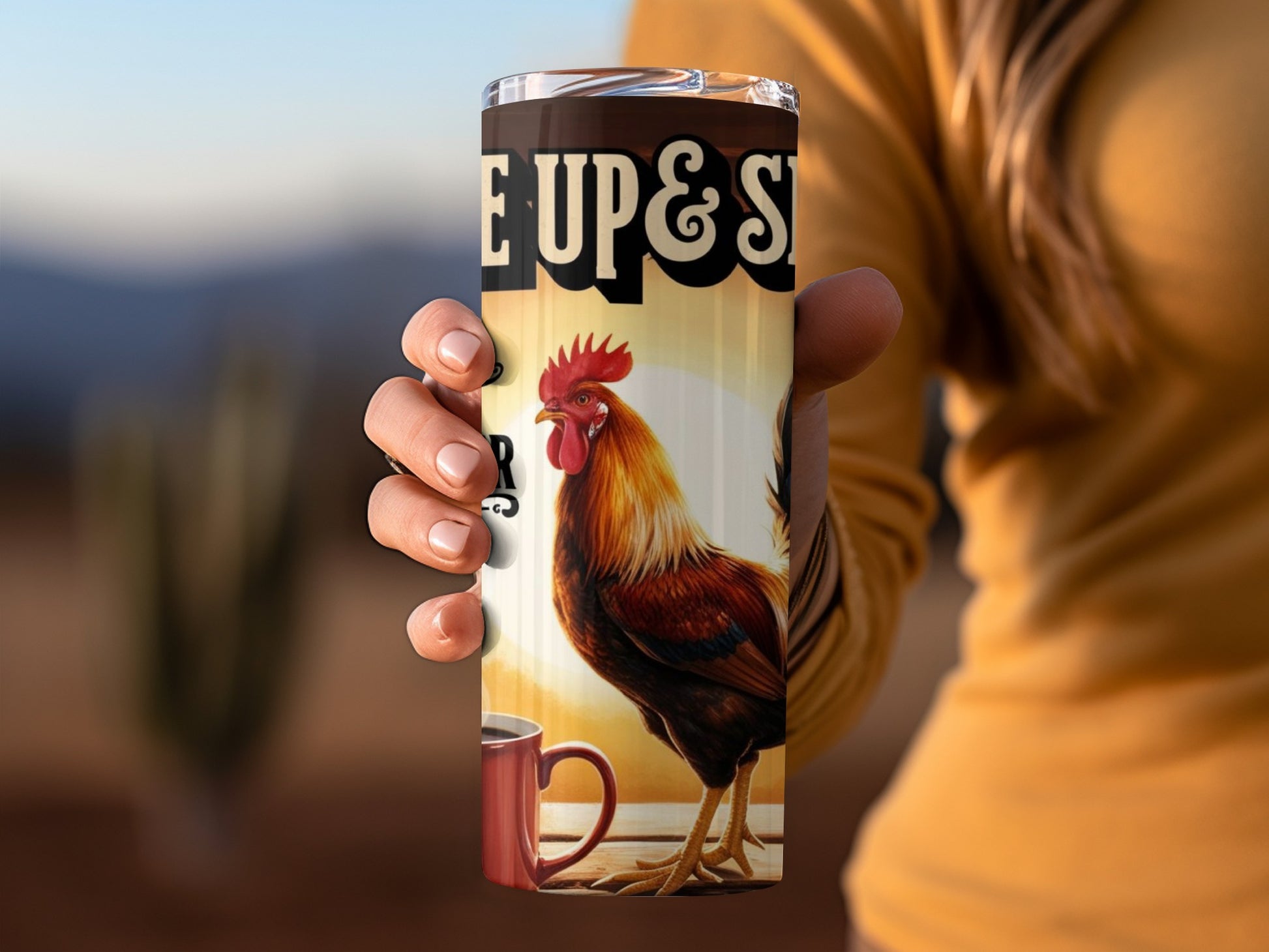 Wake Up and Sip Rooster Artwork Travel Coffee Mug