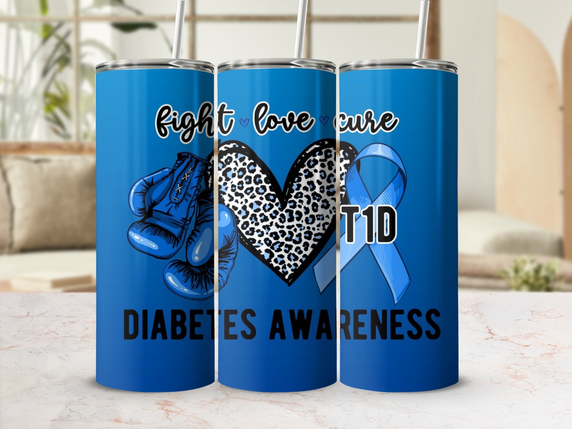 Fight Love Cure T1D Diabetes Awareness Tumbler Design