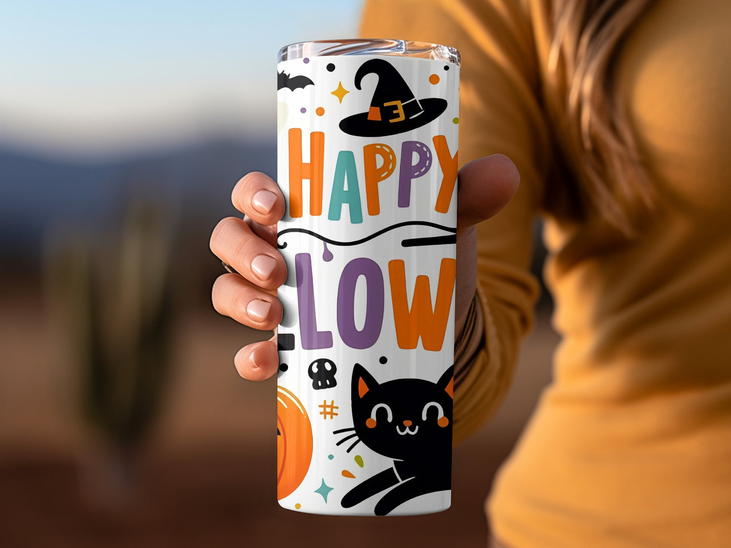 Happy Halloween Cute Black Cat and Pumpkin Tumbler