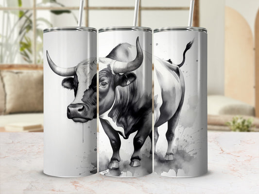 Tuscan bull illustration on three white tumblers.