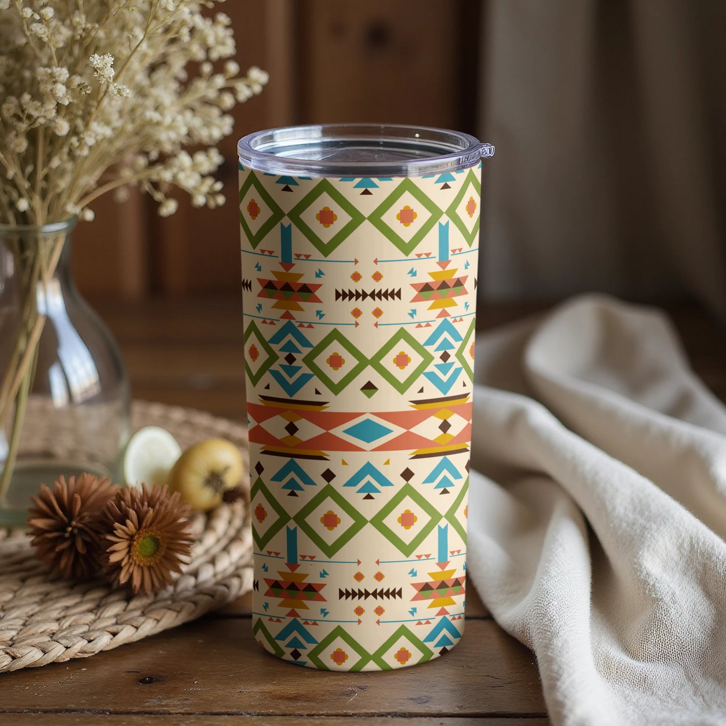 Vibrant Geometric Pattern Insulated Tumbler Cup