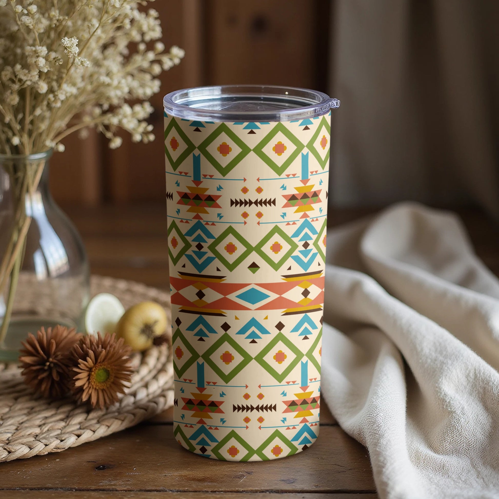 Vibrant Geometric Pattern Insulated Tumbler Cup